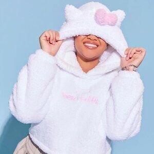 LIMITED EDITION Hello Kitty x Forever 21 Cropped Cat Ear Fleece Hoodie